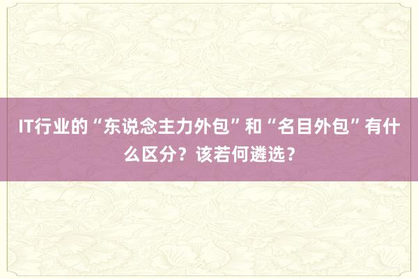 IT行业的“东说念主力外包”和“名目外包”有什么区分？该若何遴选？